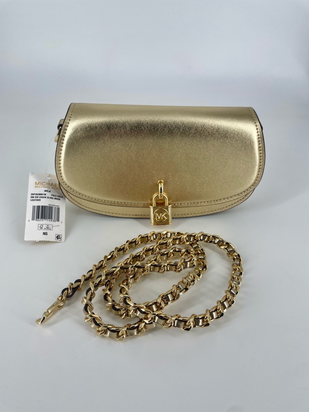 Michael Kors Metallic Gold Leather Crossbody with MK Padlock